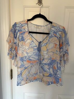 Joie Harper Top Hydrangea Multi Floral Print w/Tassels NWOT BOHO
